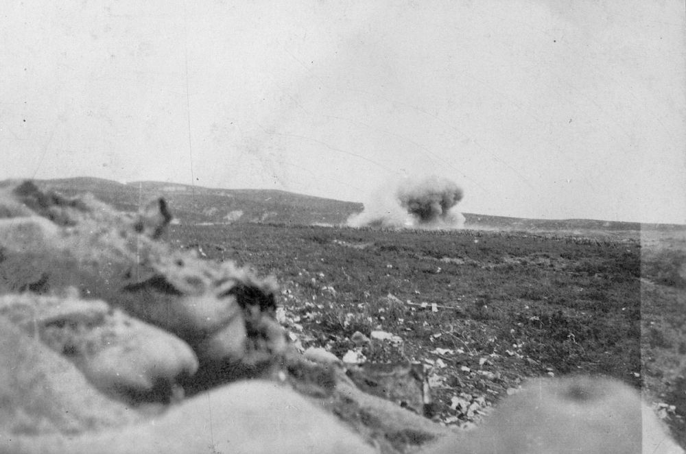 A shell bursting in Turkish Army positions on Johnston's Jolly, 1915.